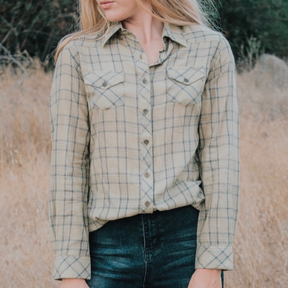 Olive plaid top